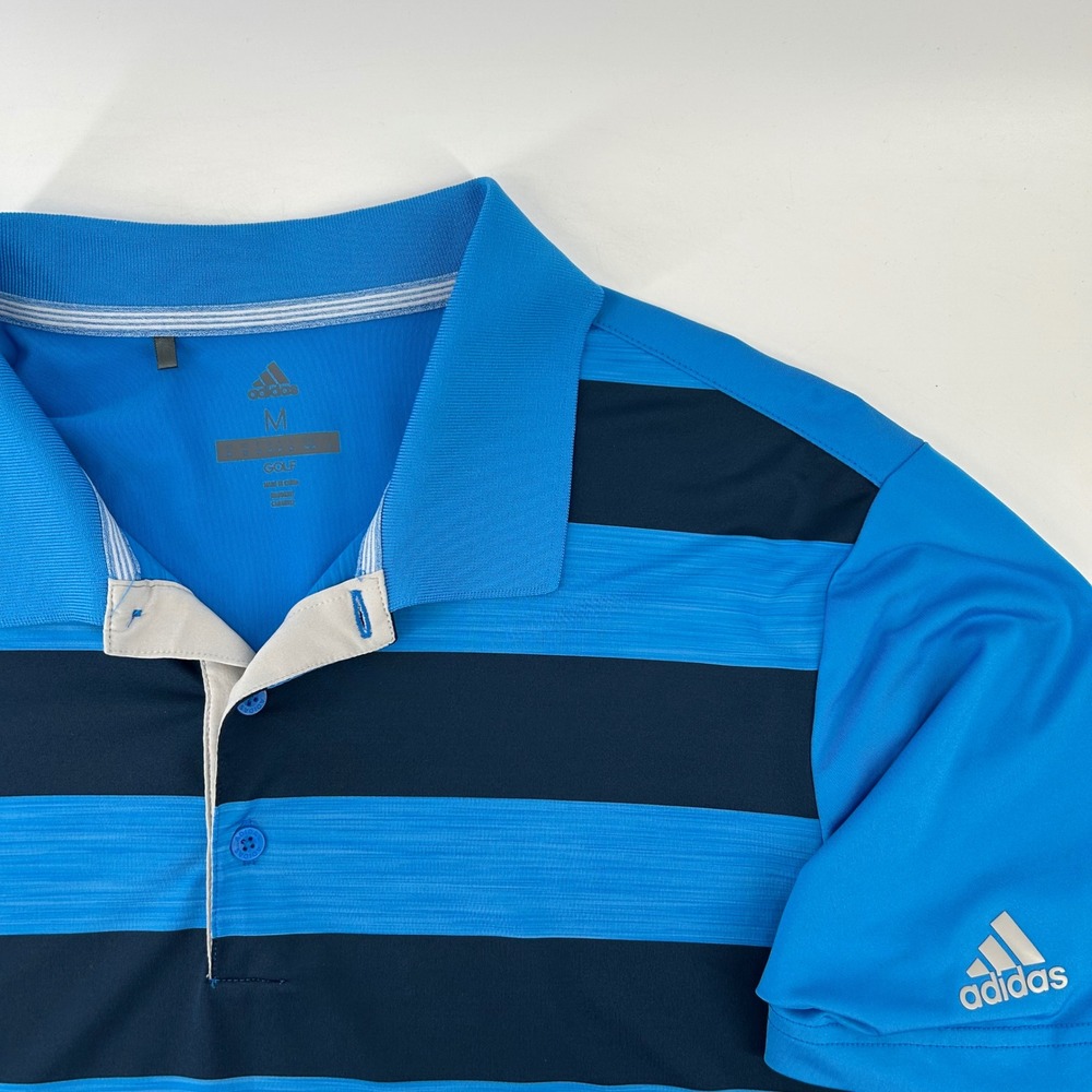 Adidas Golf Polo Mens Size M Blue Navy Striped Short Sleeve Performance Shirt